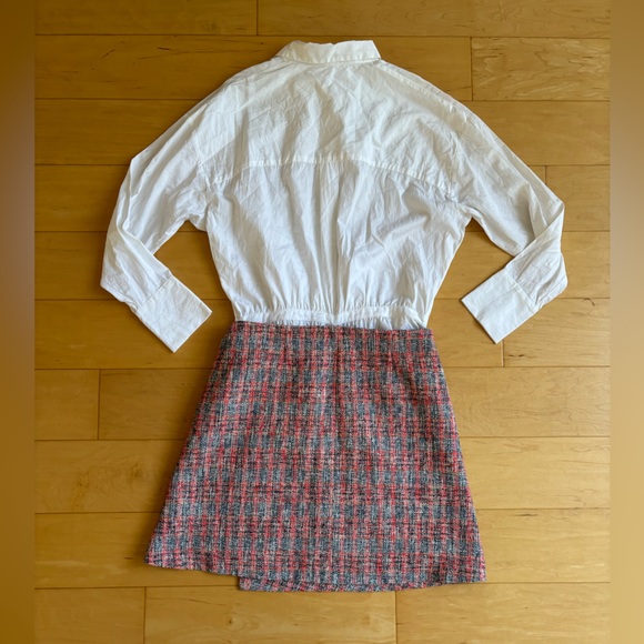 NWT Maje 2-in-1 Rajari Cotton Shirt Dress with Tweed Overlay Skirt - Picture 9 of 15